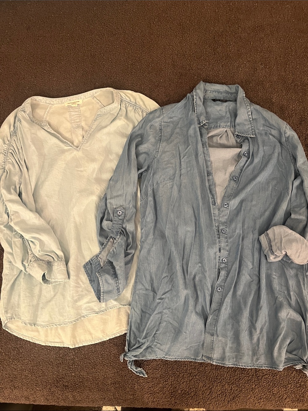 Light Blue Soft Denim Long and Quarter Ruched Sleeve - Set of 2